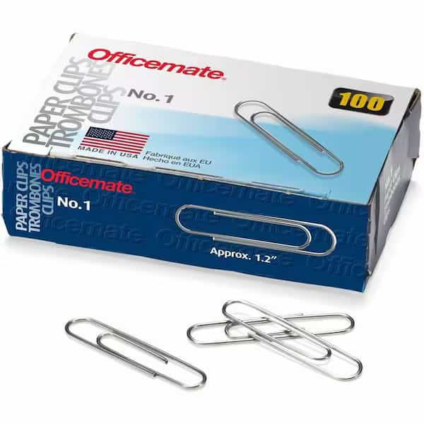 Officemate® No. 1 Paper Clips, Silver, 100/Box, Officemate International, Mfr#: 99911