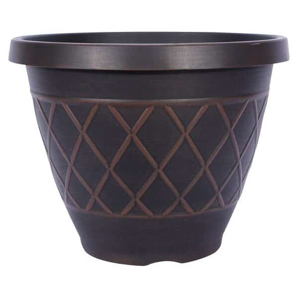 Planter, Round, Resin, Brown