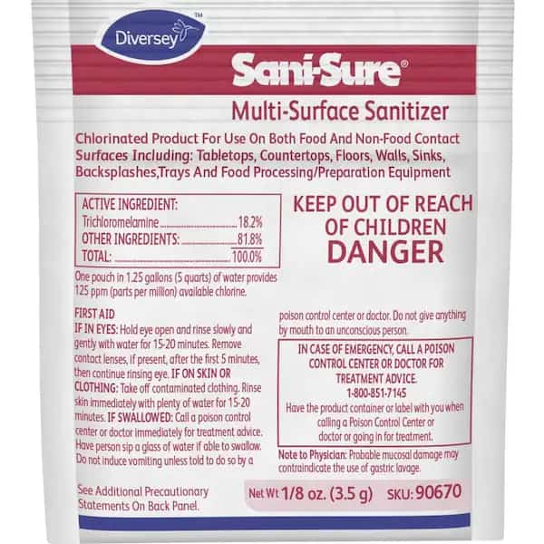 Sanitizer Concentrate, 0.13 oz. Packets, Unscented, Yellow, 100 PK