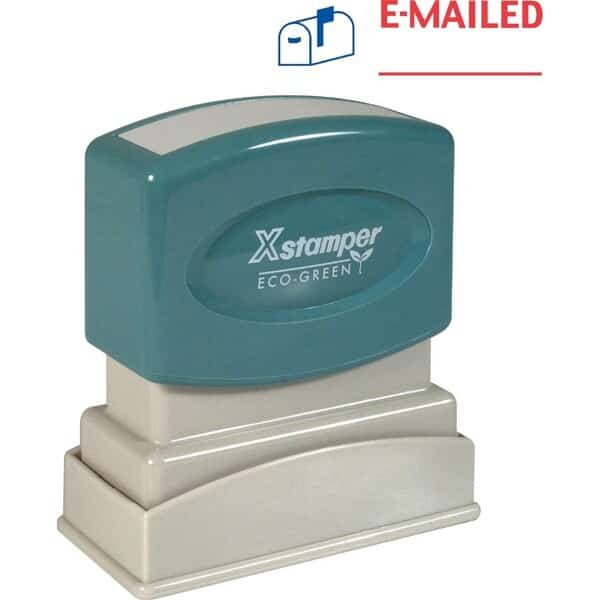 Xstamper Pre-Inked Message Stamp, E-MAILED, 1-5/8" x 1/2", Blue/Red