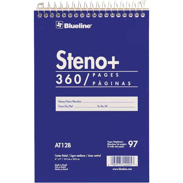White Paper Wirebound Steno Pad, Blue