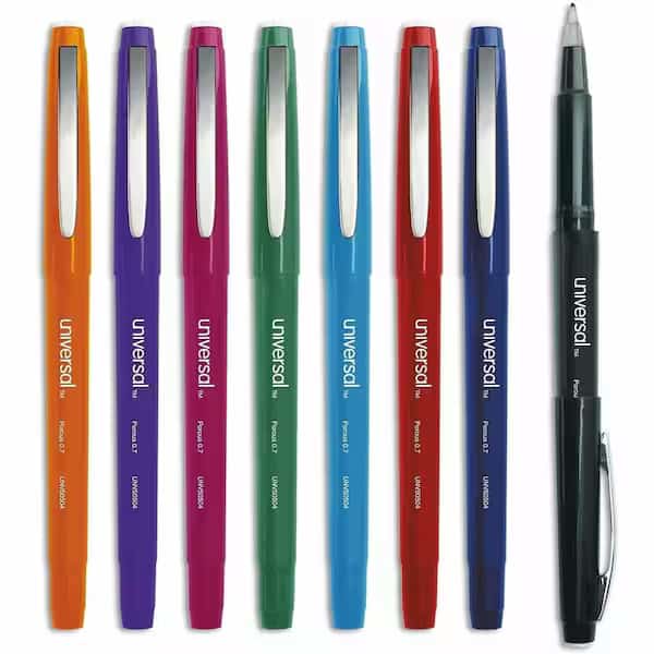 Universal Stick Porous Point Pen, Medium 0.7mm, Assorted Ink/Barrel, 8/Pack
