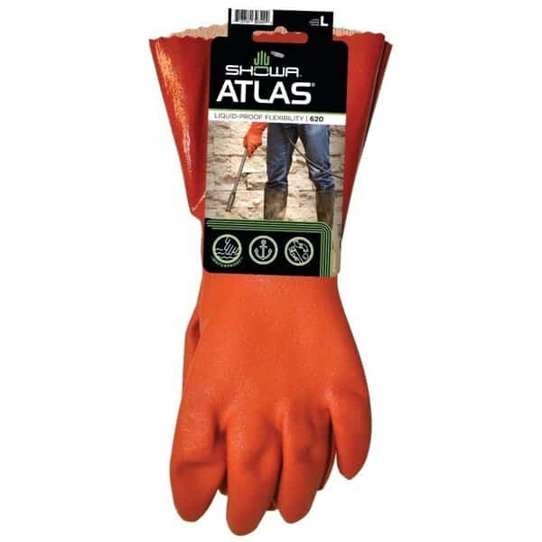 Coated Gloves, L, 12 in L, Gauntlet Cuff, PVC Glove, Orange