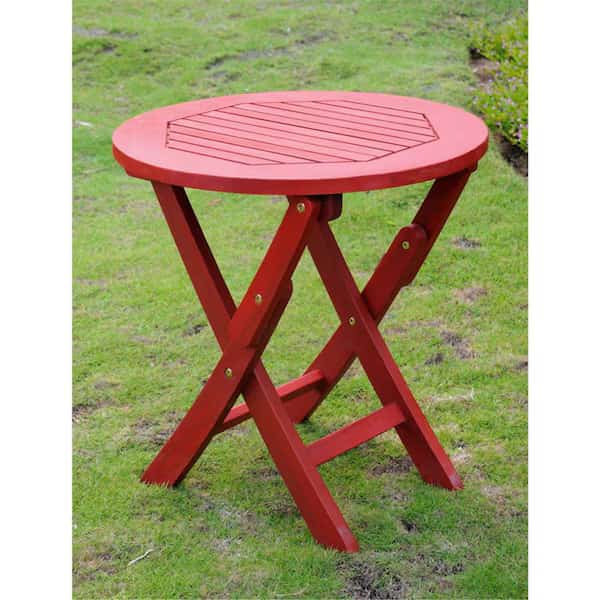 Acacia Round Folding Table, Barn Red