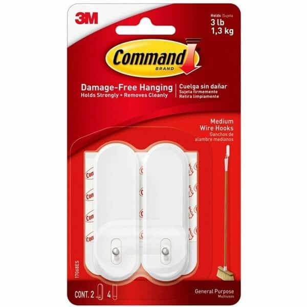 Medium Wire Hook, White, 2PK