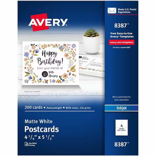 Inkjet Printable Postcards, 50 Sheets, Pk200