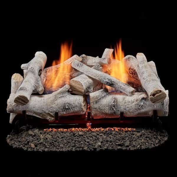 Vent Free Dual Fuel Log Set, 24 in Birch Wood, 33,000 BTU, Remote Control