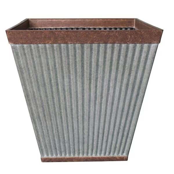 Westlake Planter, 16 in W, 16 in D, Square, Resin, Rustic Galvanized, Silvery
