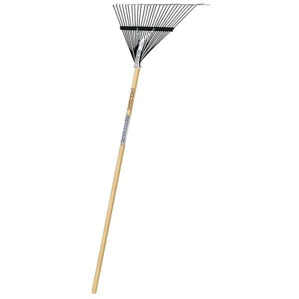 LawnLeaf Rake, Steel Tine, 26Tine, Wood Handle, 54 in L Handle