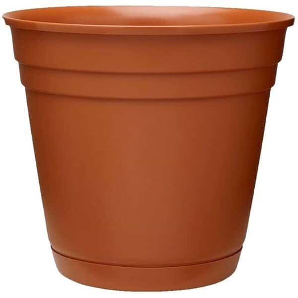 Riverland Planter with Saucer, 6 in Dia, Round, Poly Resin, Terra Cotta, Matte
