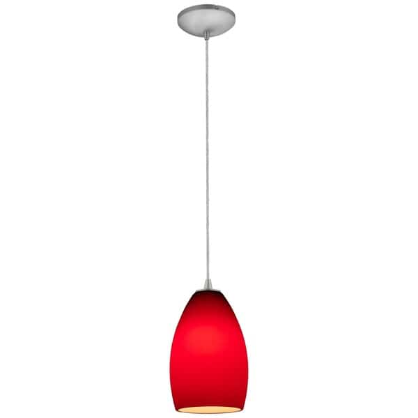 Champagne, Pendant, Brushed Steel Finish, Red Glass