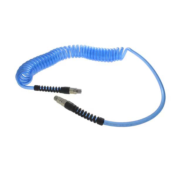 Spiral Hose, Technithane, 1/4" x 3/8" x 20', 1/4" MPT, Clear Blue