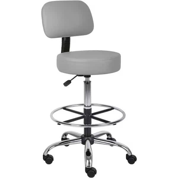 Boss Caressoft Medical-Drafting Stool with Backrest - Vinyl - Gray