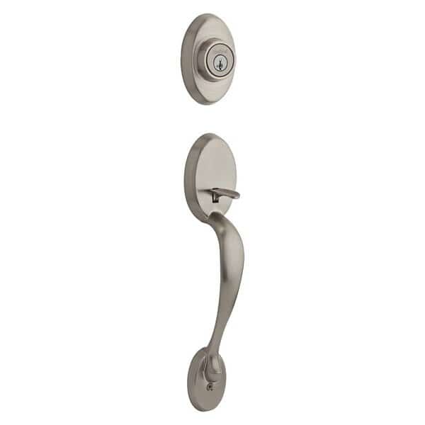 Handleset, 1 Grade, Brass, Satin Nickel, 238 x 234 in Backset, KW1 Keyway, Residential