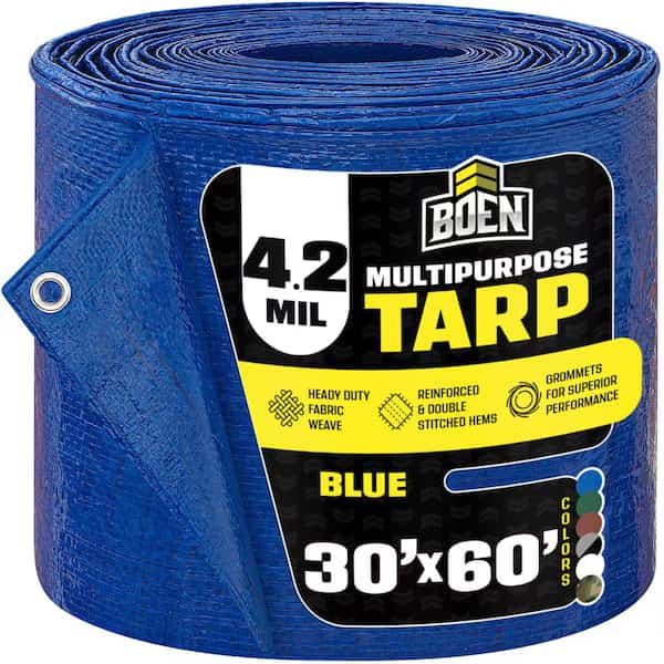 All Purpose Tarp, 30 ft x 60 ft, 5Mil, Blue, Polyethylene (PE)