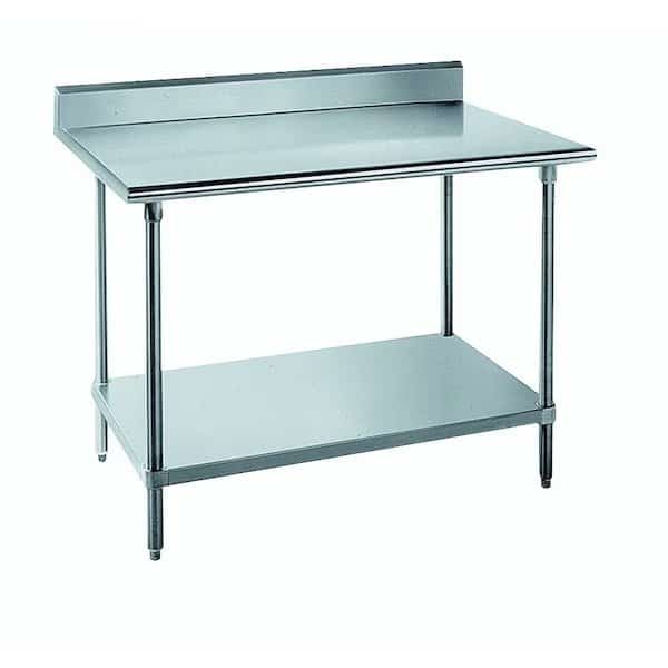 Work Table 84 in.W x 24 in.D 16 gauge 430 stainless steel top with 5 in.H backsplash