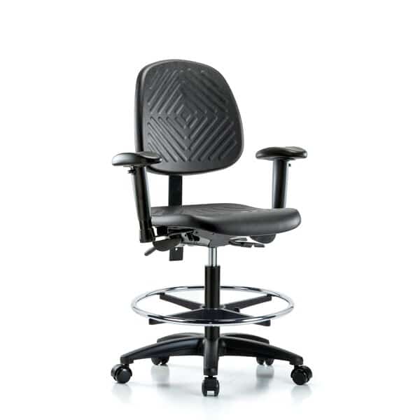 Bench Chair, Poly, Med, Bk, AA, CF Cast, 6-Way Adjustable, 19-1/2" to 27-1/2" Height, Black; Blue