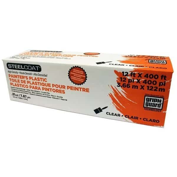 High-Density Masking Paper, 400 ft L, 12 ft W, 0.31 mil Thick, Plastic Adhesive, Clear