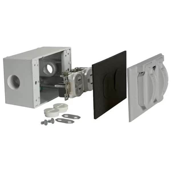 Electrical Box Cover, 1 Gang, Aluminum, Flip/Snap, Duplex Cover
