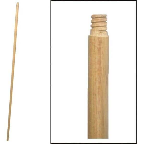 Broom Handle, 1516 in Dia, 48 in L, Threaded, Hardwood