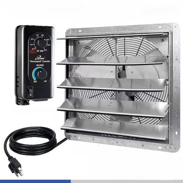 20 in. Wall Mounted Shutter Exhaust Fan with Thermostat and Variable Speed controller, 3368 CFM, Iliving, Mfr#: ILG8SF20V-ST