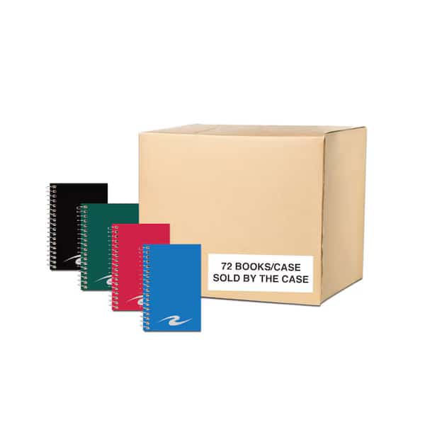 Case of Wirebound Memo Notebooks, 6"x4", 46 sheets of Paper, narrow Ruled, Assorted Poly covers, PK72
