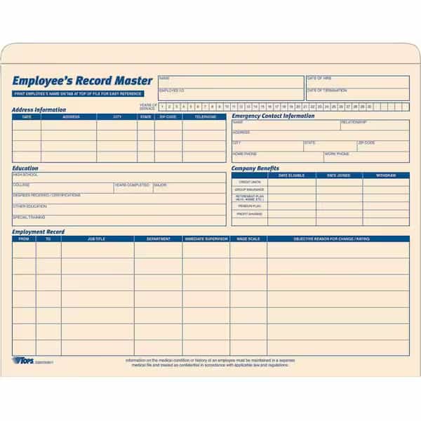 Tops  Employee Record Master File Jackets, 1" Expansion, 25-3/4" x 9-1/2", Manila, 15/Pack