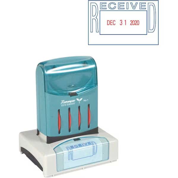 Xstamper VersaDater Pre-Inked Message/Date Stamp, RECEIVED, 1-5/16" x 2-1/8", Blue/Red