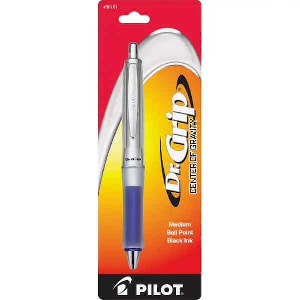 Pilot Dr. Grip Center of Gravity Ballpoint Retractable Pen, Medium, Blue Barrel, Black Ink