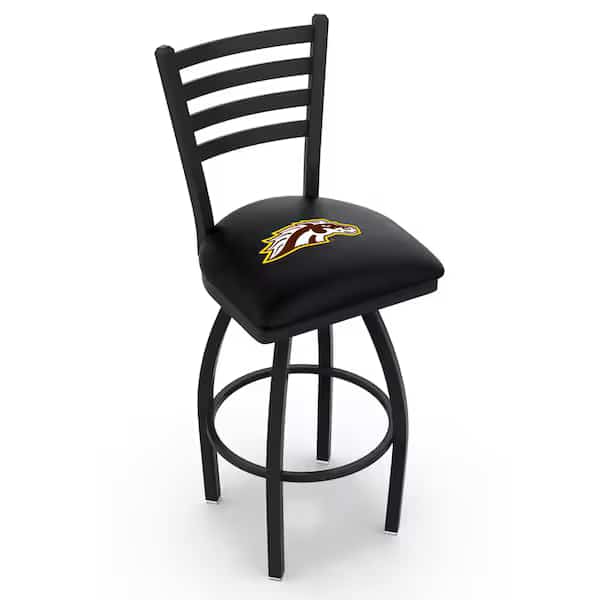 36" Blk Wrinkle Western Michigan Swivel Bar Stool, Ladder Back