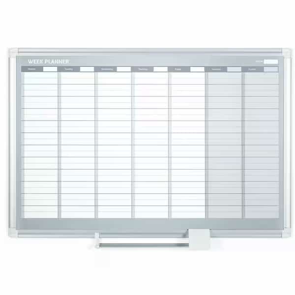 Calendar Planning Board, Steel, 26 in, 42 1/2 in, Aluminum Frame, White/Gray, Matte