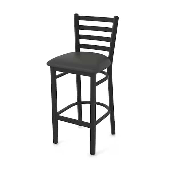 25" Stationary Counter Stool, Black Wrinkle, Canter Iron Seat
