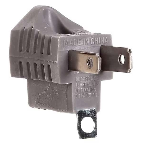 Outlet Adapter with Grounding Lug, 2 Pole, 15 A, 125 V, 1 Outlet, Gray