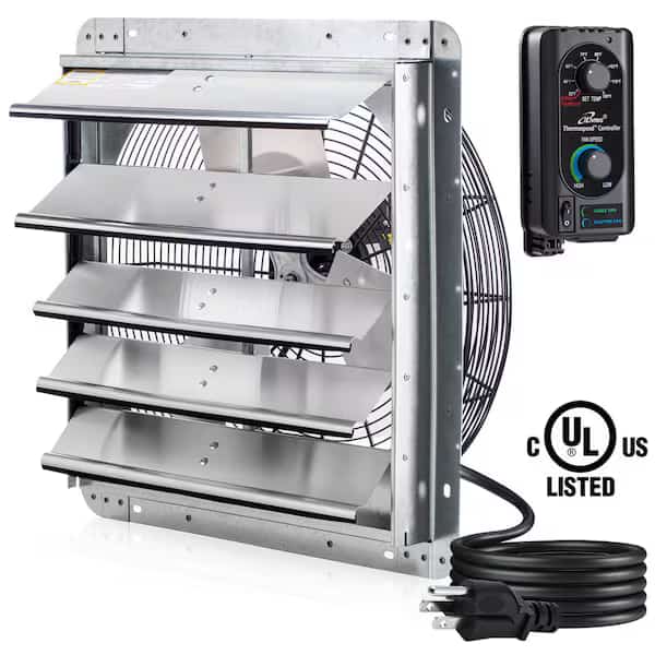 18 in. Wall Mounted Shutter Exhaust Fan with Thermostat and Variable Speed controller, 1736 CFM