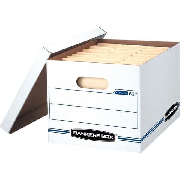 Bankers Box 0006301 EasyLift Storage Box- Letter/Letter- Lift-Off Lid- White/Blue- 12/Carton
