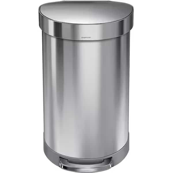 12 gal Round Hands-Free Step Can, Brushed, Stainless Steel