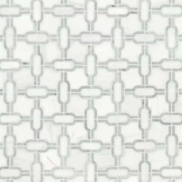 Bianco Gridwork 12 in. x 12 in.  Polished Marble Mesh-Mounted Mosaic Tile, 10PK