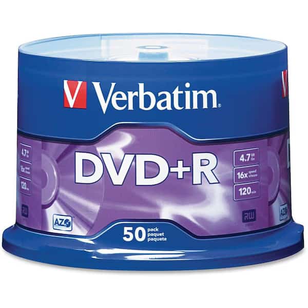VerbatimÂ DVD+R, , 16X Speed, 4.7GB, Branded, For Recorders/Drives, 50/Pk
