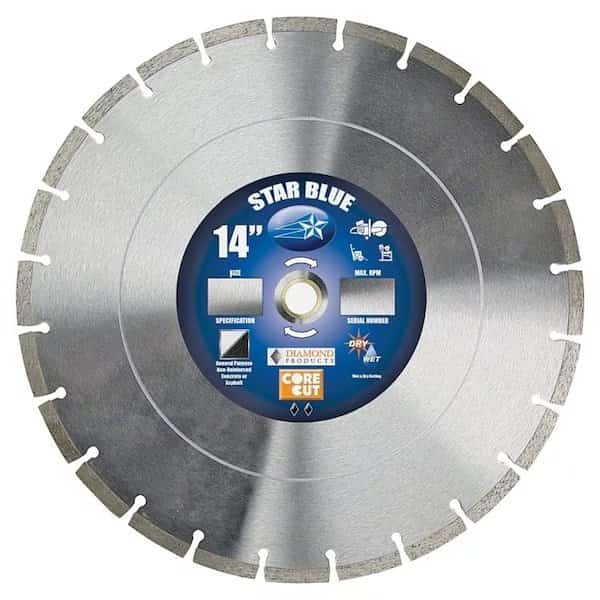 DIAMOND PRODUCTS 14355 Circular Saw Blade, 14 in Dia, Diamond Cutting Edge, 1 in Arbor, Aluminum