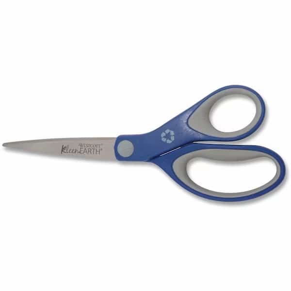 Westcott 15554 Straight KleenEarth Soft Handle Scissors, 8" length, Blue/Gray
