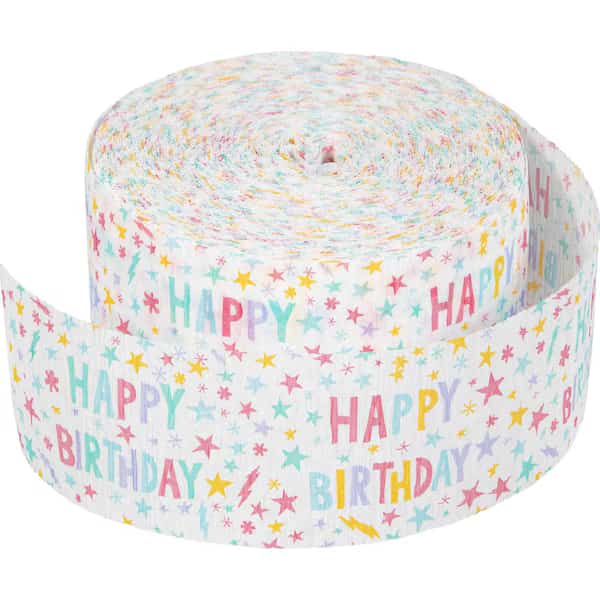 Happy Birthday Streamer, 360"x1.75", 12PK