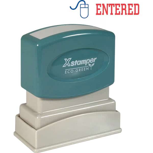 Xstamper Pre-Inked Message Stamp, ENTERED, 1-5/8" x 1/2", Blue/Red