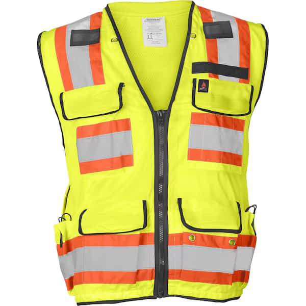 Hi-Vis FR Surveyor Safety Vest XL Class 2 , Zipper 12 Pockets