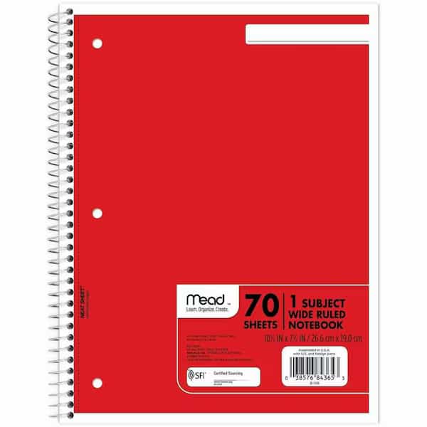 Notebook, Wire, Wide, 1Sub, 70, PK6