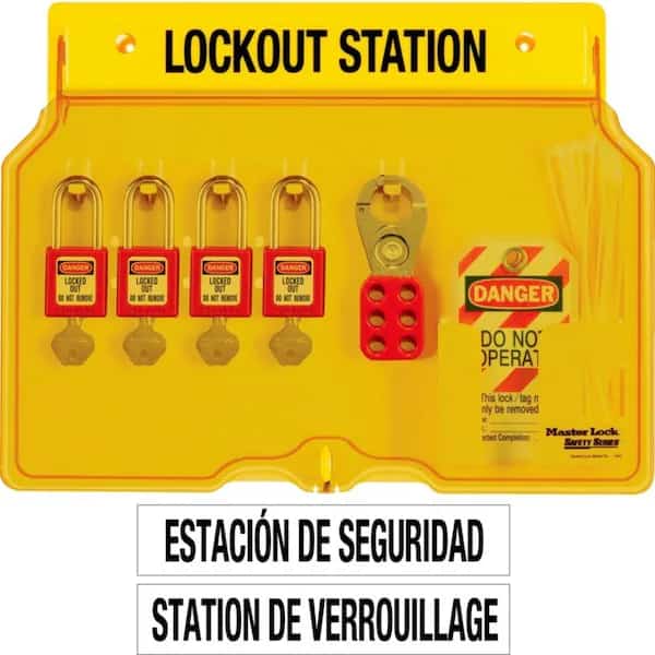 Lockout Station,Filled,4 Padlocks,Ylw, Mfr#: 1482BP410, MASTER LOCK