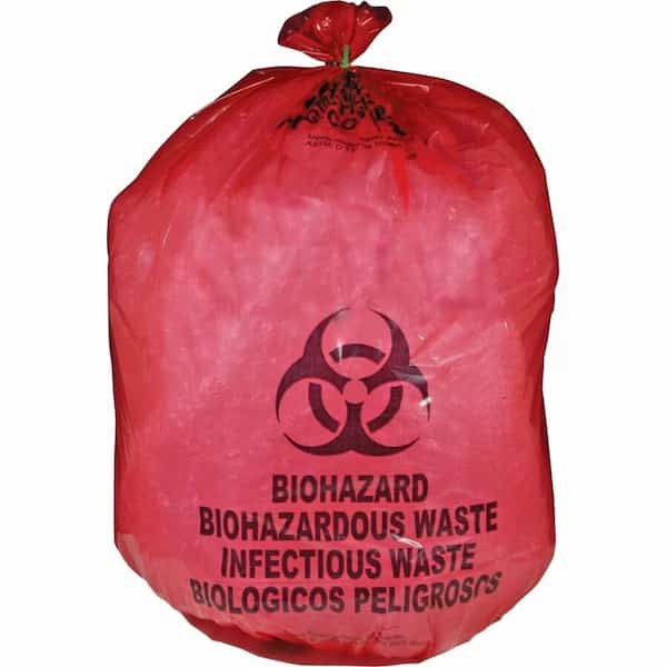 Biohazard Trash Bags, 25 gal, 1.10 mil (28 Micron), Red