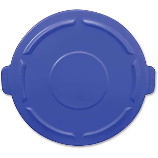 55 gal Flat Trash Can Lid, 26 3/4 in W/Dia, Blue, Resin, 0 Openings