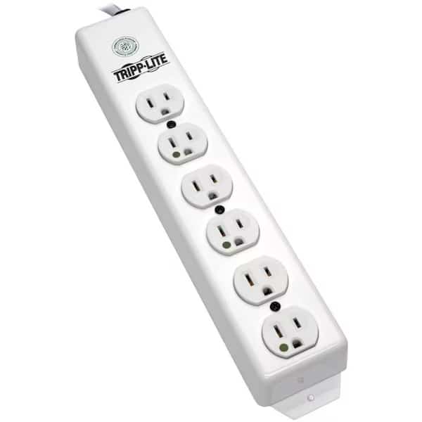 Outlet Strip, Hospital Grade, 6 5-15R-HG, 5-15P-HG, 6 ft., White
