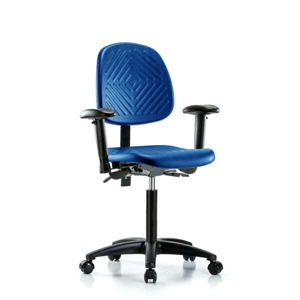 Poly Chair, Med Bench, Med Back, Tilt, Arms, Casters, Blue