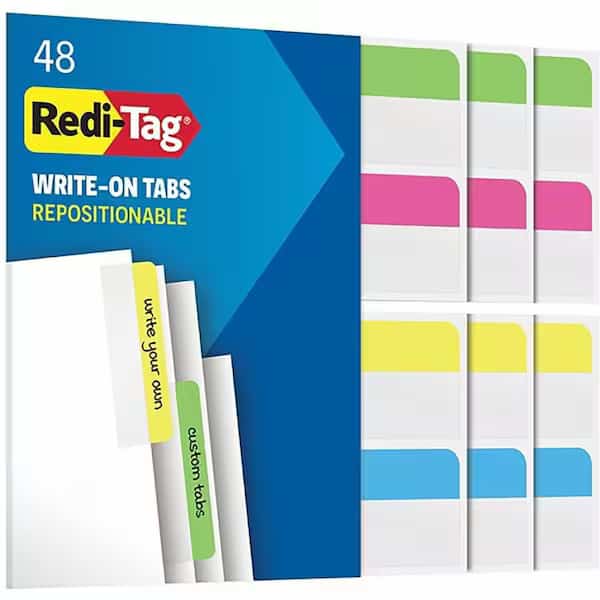 Redi-Tag Removable Tabs, 2" x 11/16", Assorted Colors, 48 Tabs/Pack